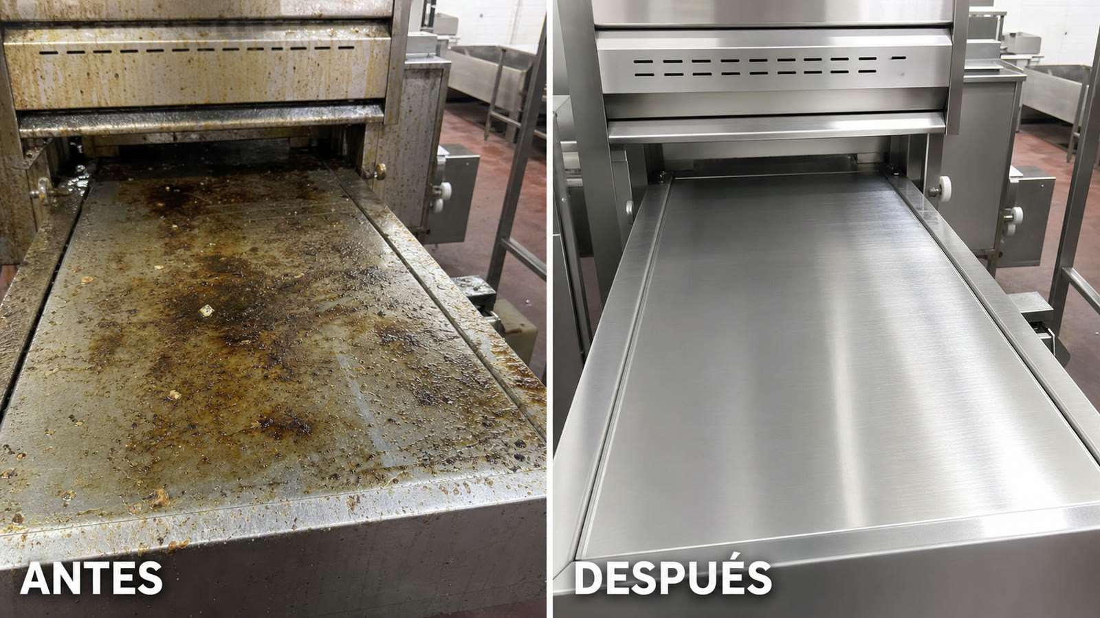 Antes y después: equipo industrial con grasa vs limpio con SynClean HD